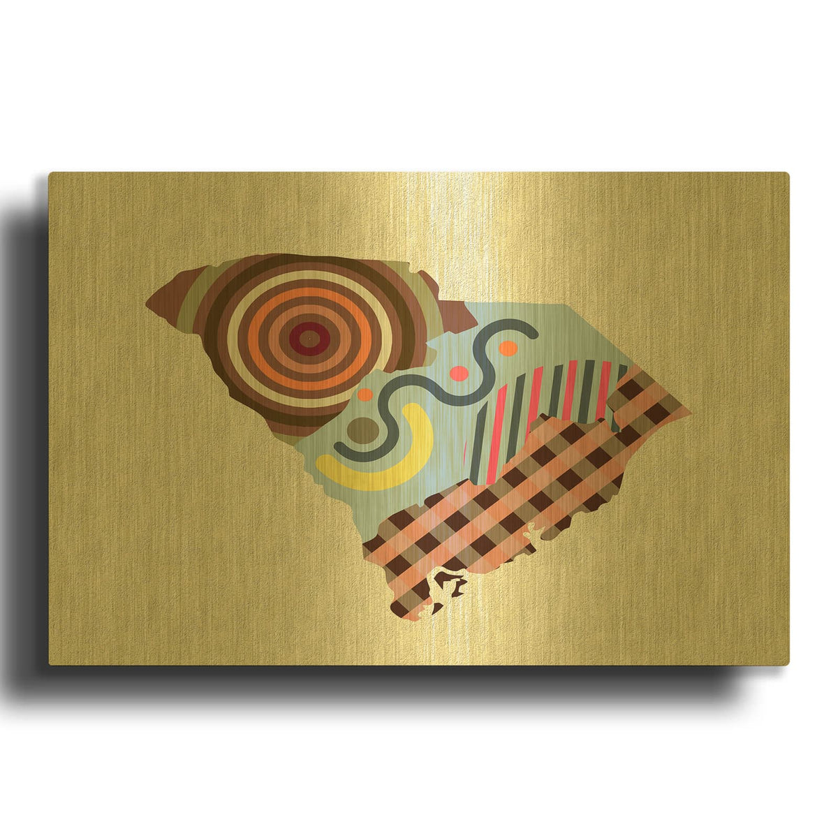 'South Carolina State Map' By Lanre Adefioyue Gold Metal Wall Art