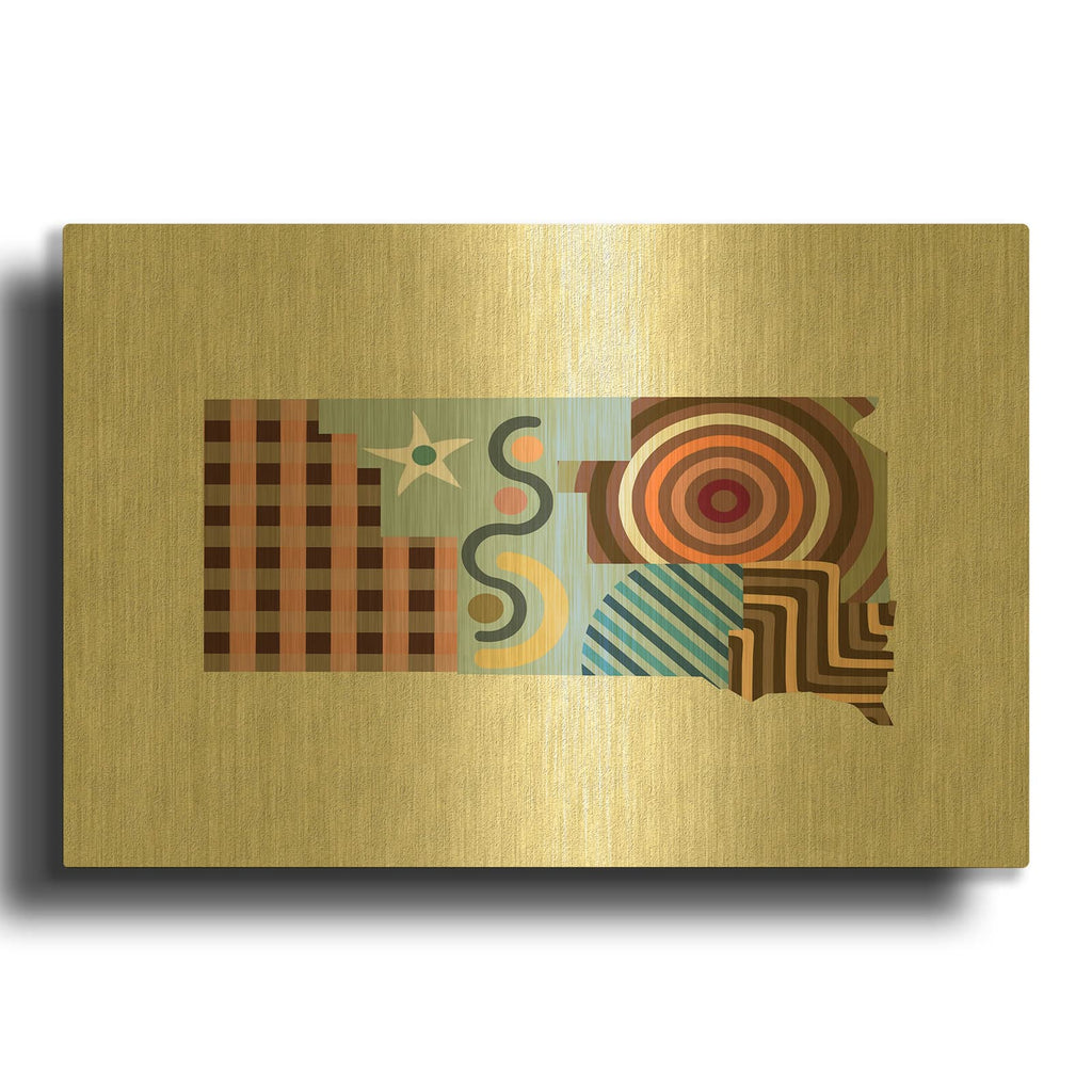 'South Dakota State Map' By Lanre Adefioyue Gold Metal Wall Art