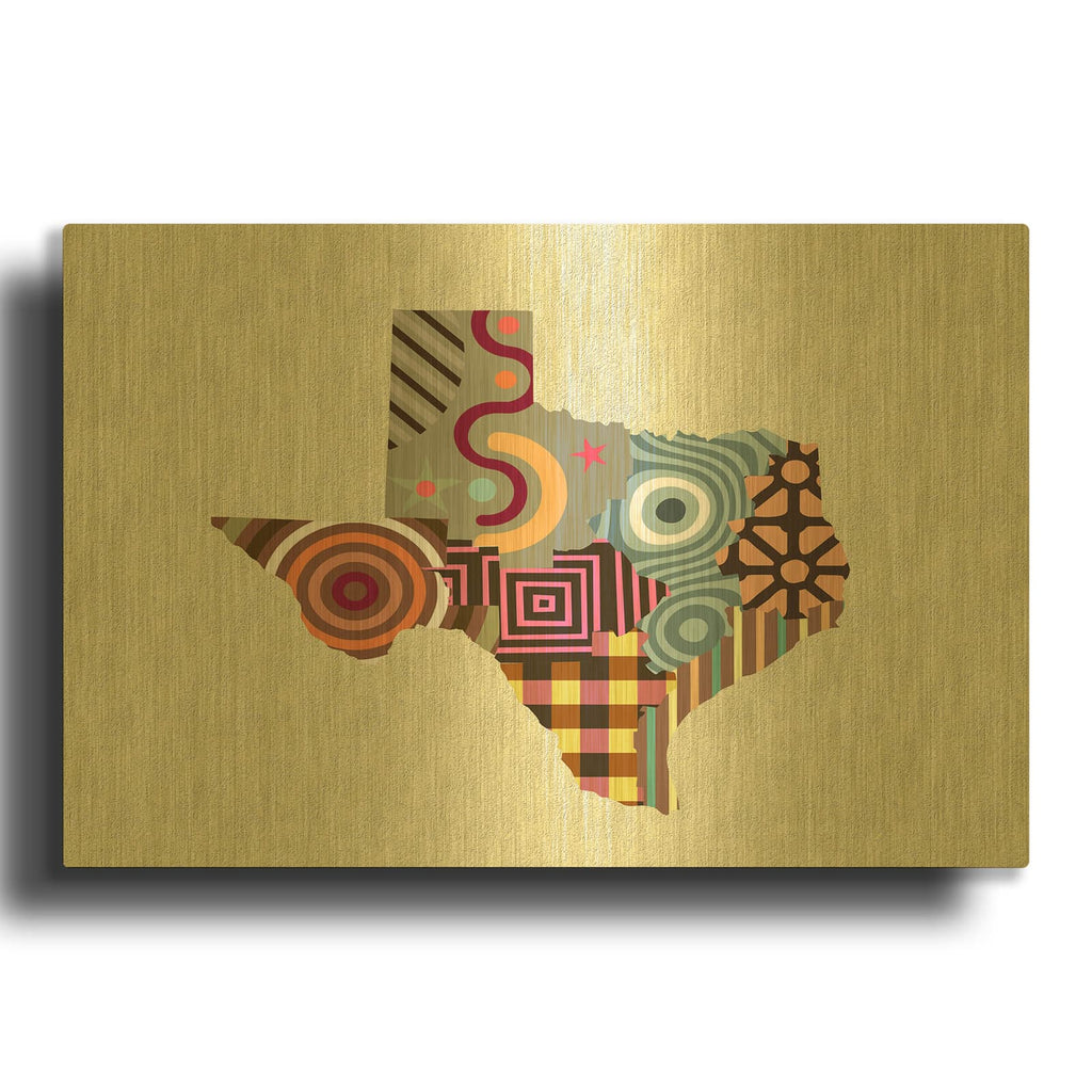 'Texas State Map' By Lanre Adefioyue Gold Metal Wall Art