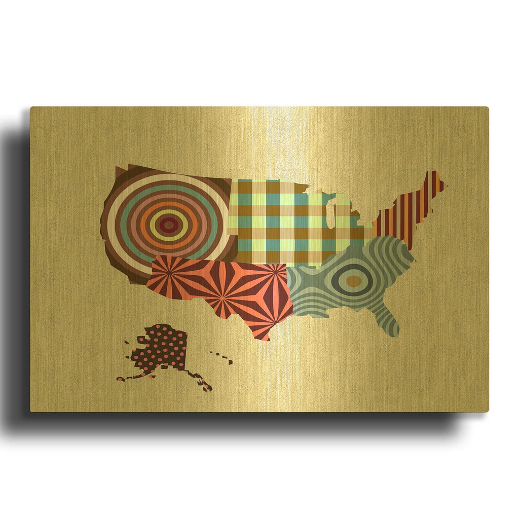 'USA Map' By Lanre Adefioyue Gold Metal Wall Art