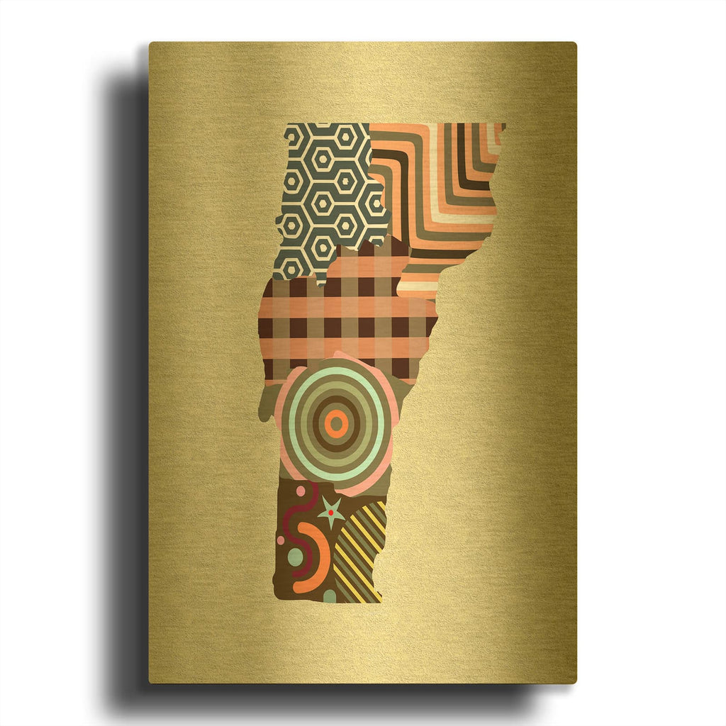'Vermont State Map' By Lanre Adefioyue Gold Metal Wall Art