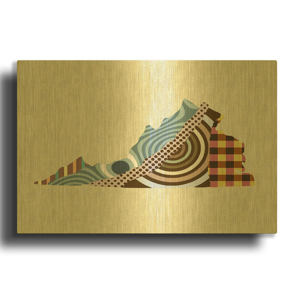 'Virginia State Map' By Lanre Adefioyue Gold Metal Wall Art