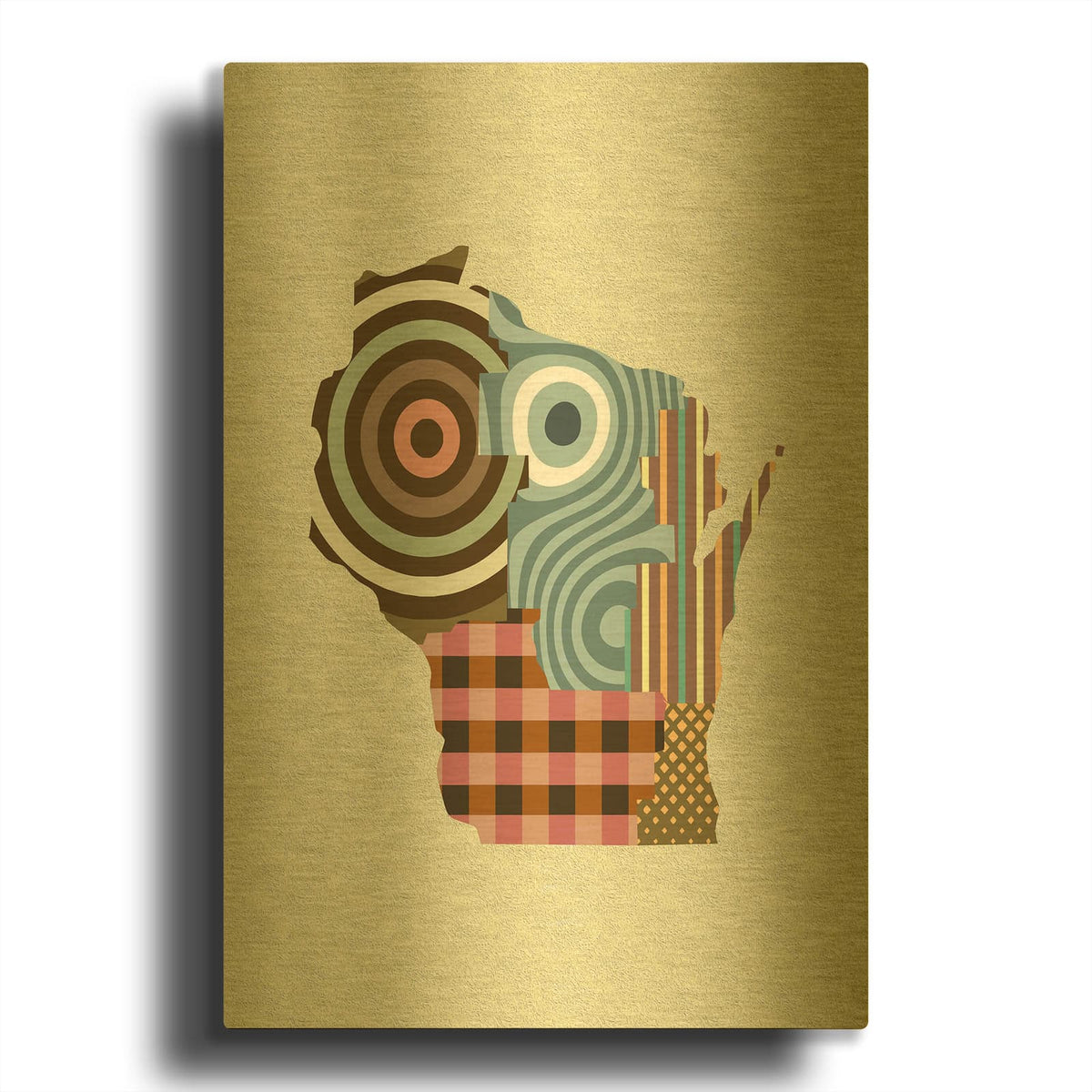 'Wisconsin State Map' By Lanre Adefioyue Gold Metal Wall Art