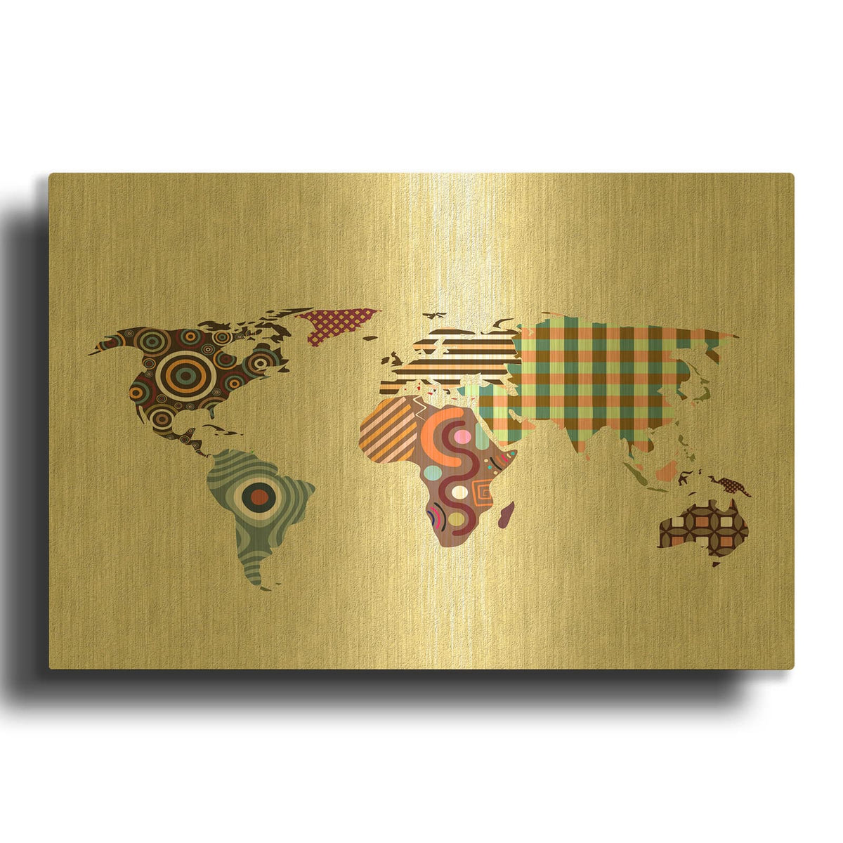'World Map' By Lanre Adefioyue Gold Metal Wall Art
