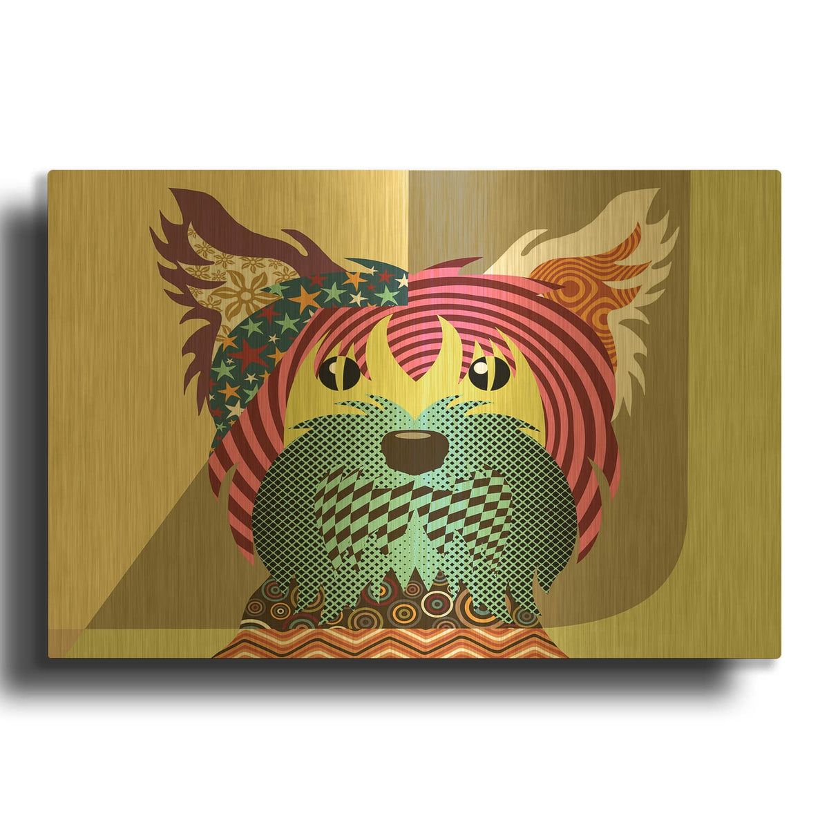 'Yorkshire Terrier Dog' By Lanre Adefioyue Gold Metal Wall Art