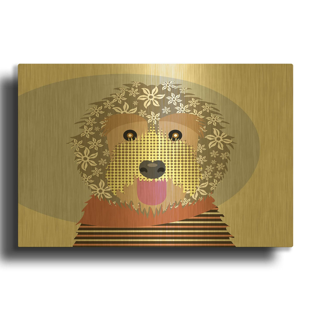 'Labradoodle' By Lanre Adefioyue Gold Metal Wall Art
