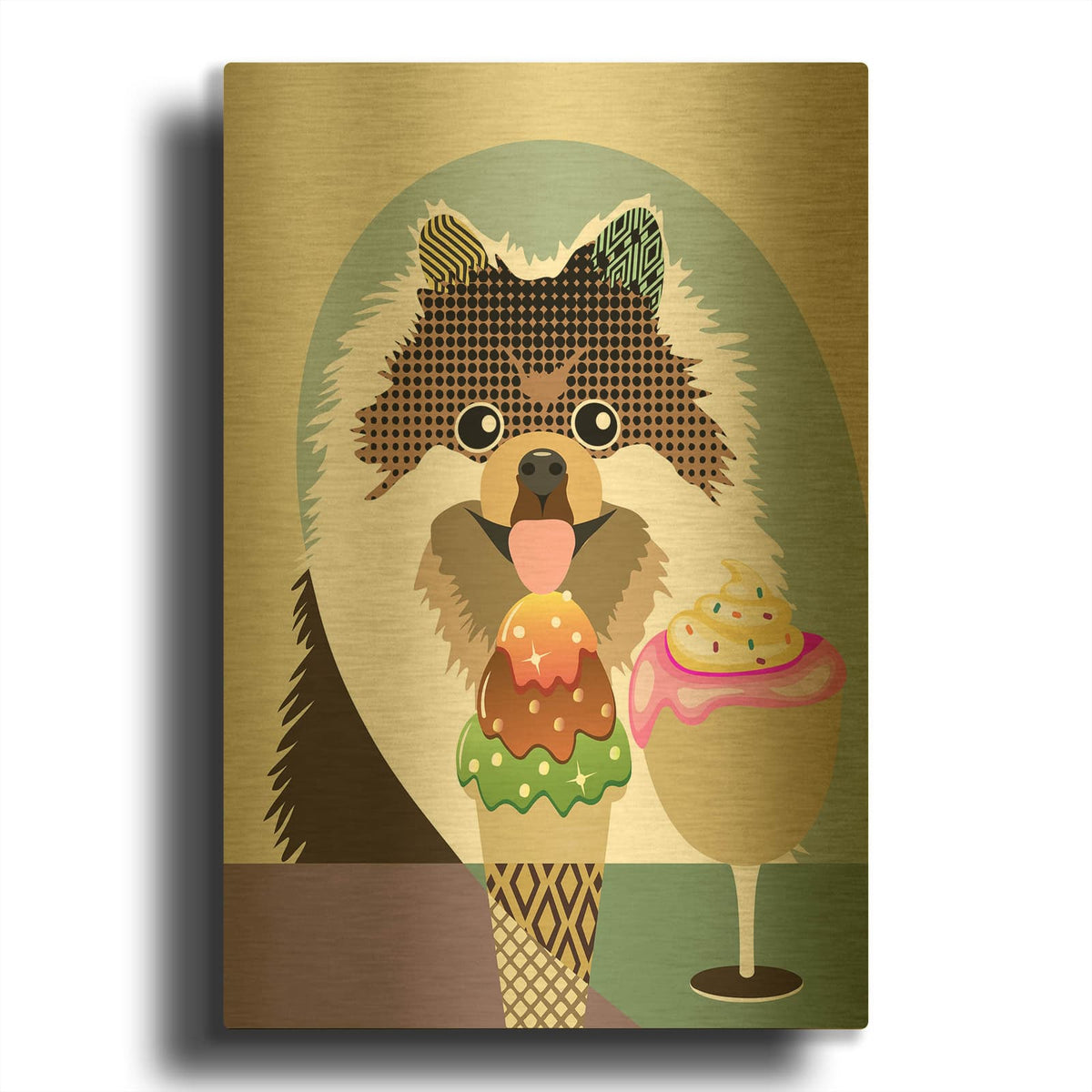 'Pomeranian' By Lanre Adefioyue Gold Metal Wall Art
