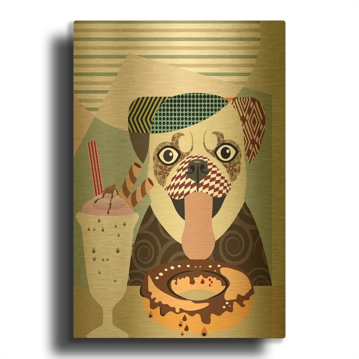 'Pug' By Lanre Adefioyue Gold Metal Wall Art