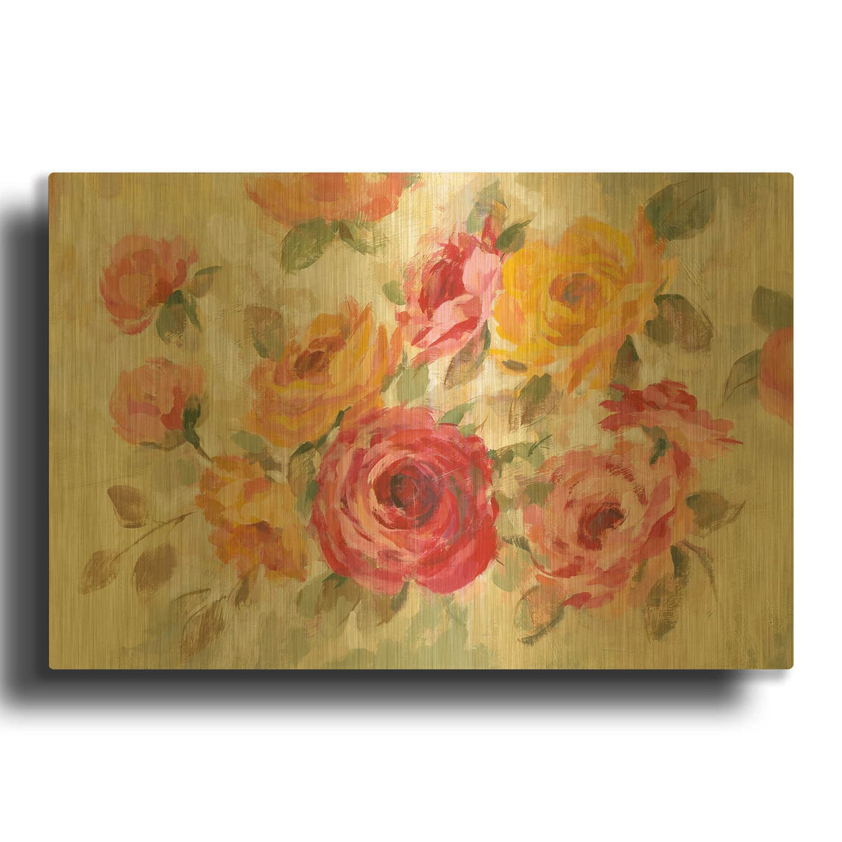 'Brushy Roses' By Silvia Vassileva Gold Metal Wall Art