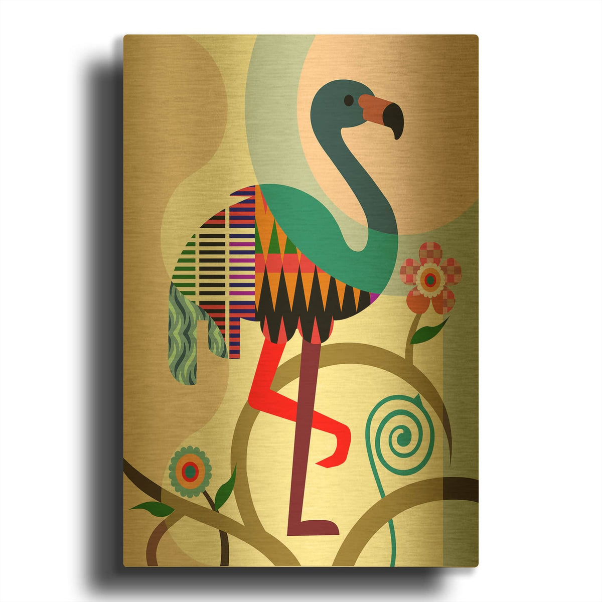 'American Flamingo' By Lanre Adefioyue Gold Metal Wall Art