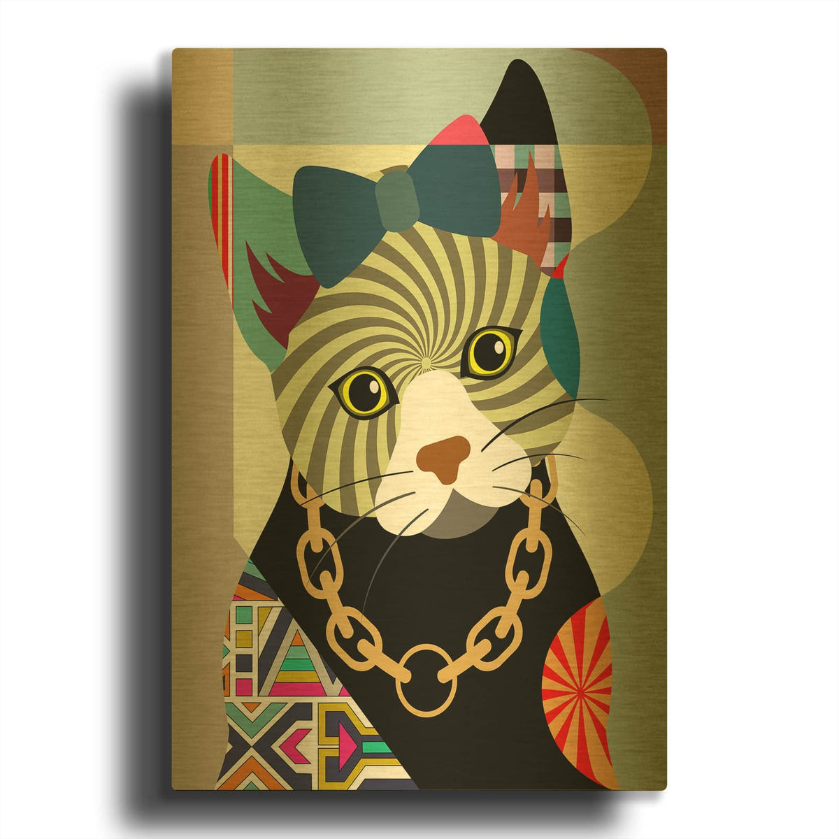 'Hipster Kitty' By Lanre Adefioyue Gold Metal Wall Art