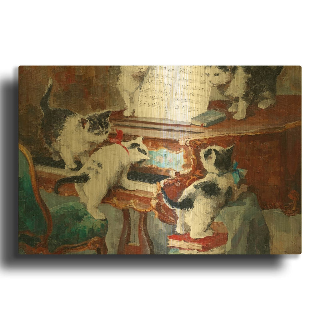 'Kittens Playing Piano' By Luxe Gold Metal Wall Art