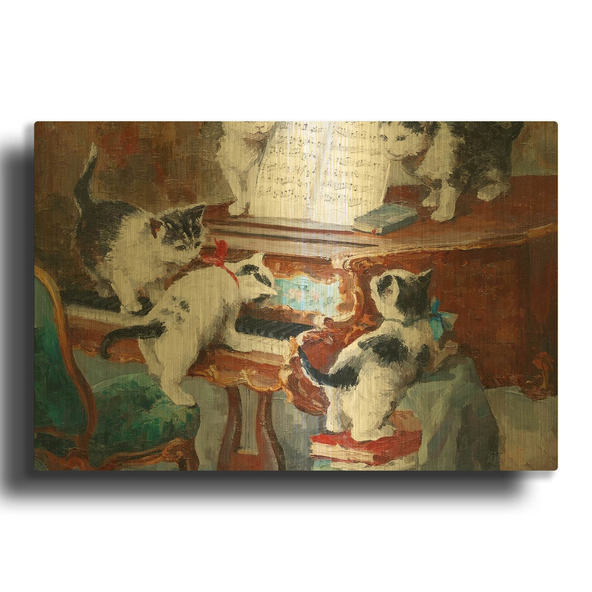 'Kittens Playing Piano' By Luxe Gold Metal Wall Art