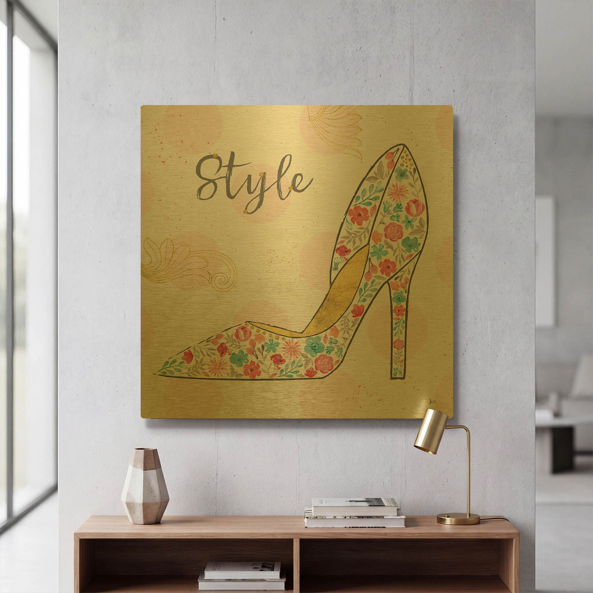 'Fashion Blooms II' By Jess Aiken Gold Metal Wall Art
