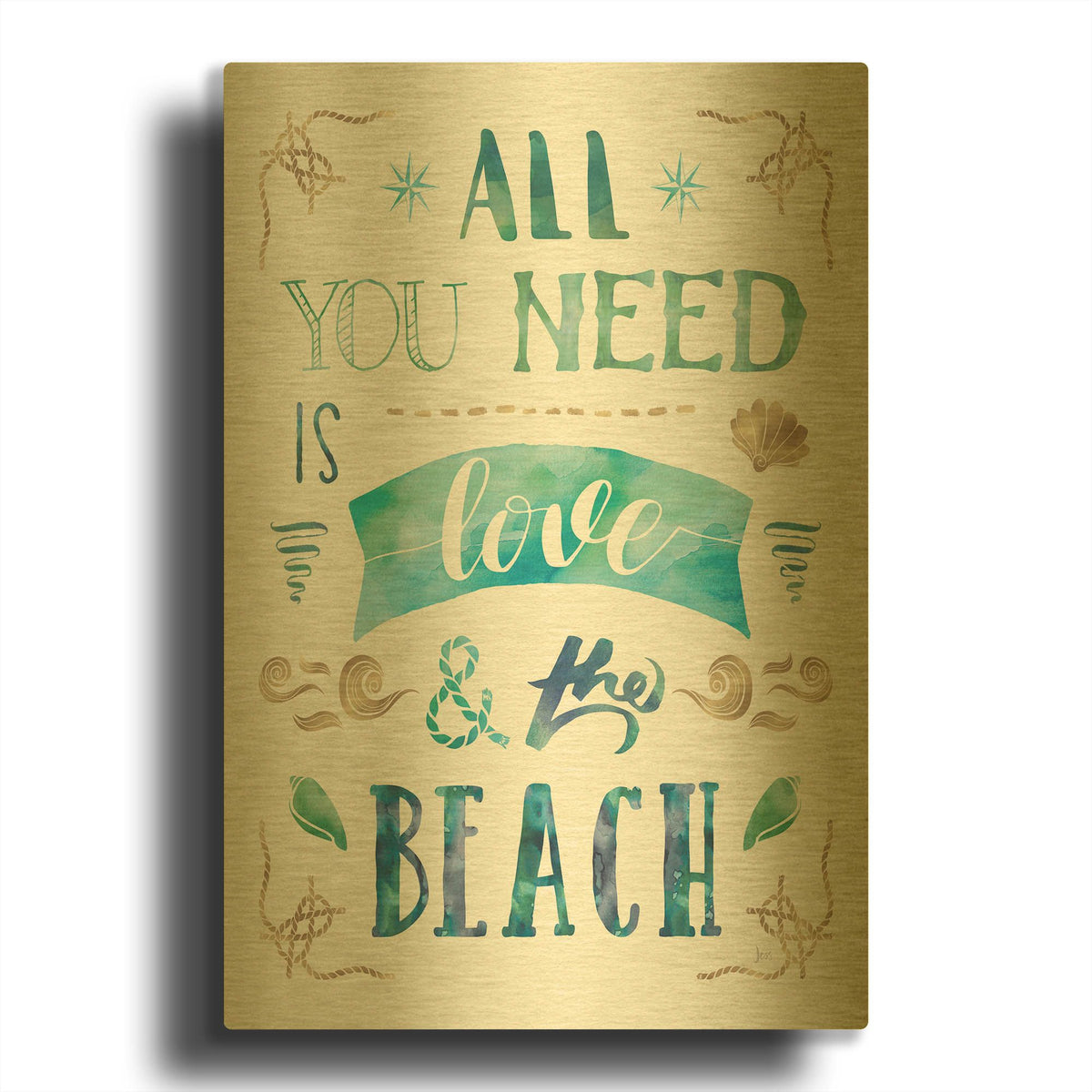 'Love and the Beach I' By Jess Aiken Gold Metal Wall Art