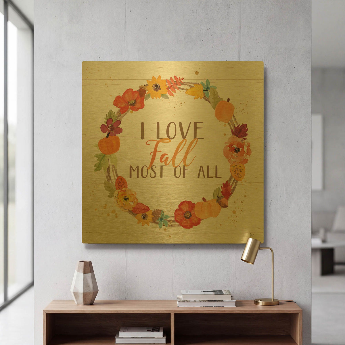 'Harvest Wishes I on Wood' By Jess Aiken Gold Metal Wall Art