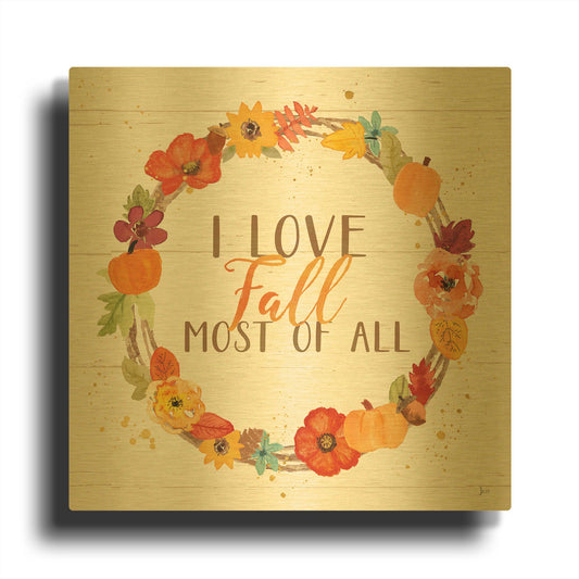 'Harvest Wishes I on Wood' By Jess Aiken Gold Metal Wall Art
