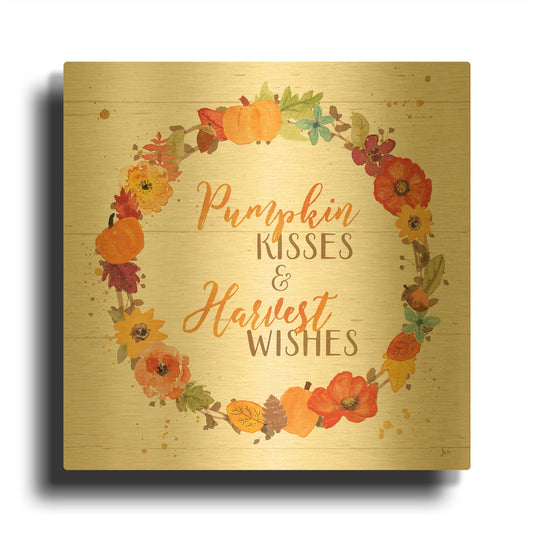 'Harvest Wishes II on Wood' By Jess Aiken Gold Metal Wall Art
