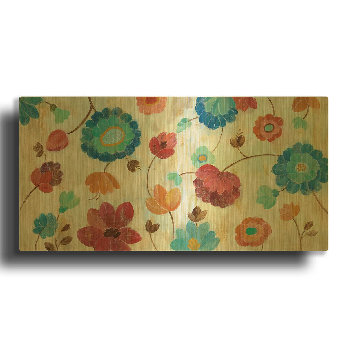 'Coral and Teal Garden III' By Silvia Vassileva Gold Metal Wall Art