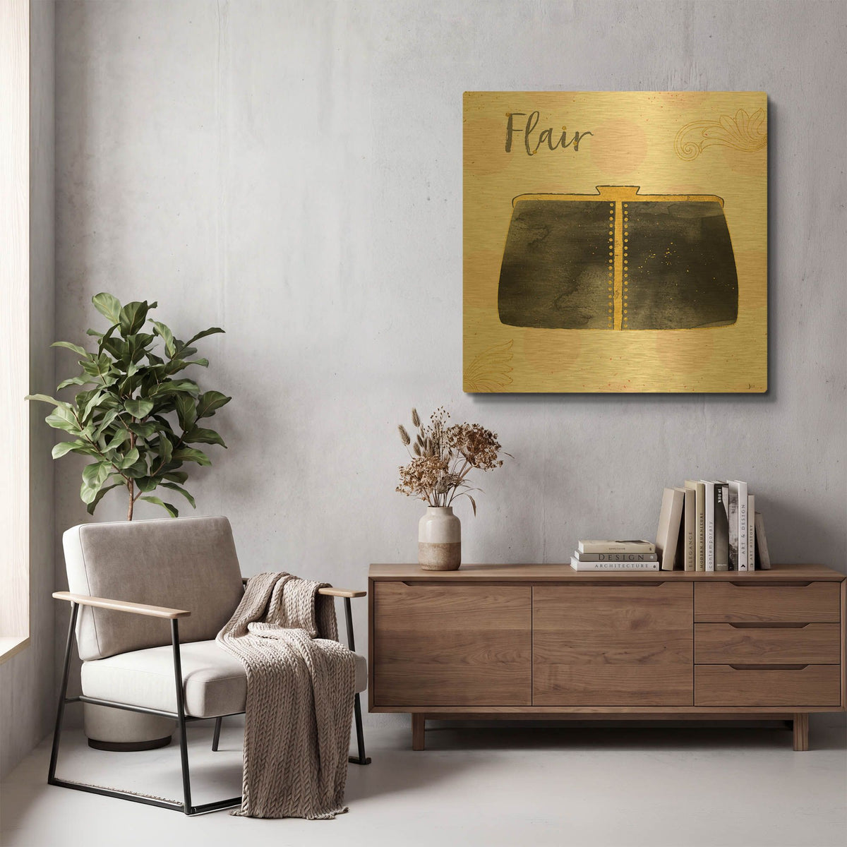 'Fashion Blooms II Black' By Jess Aiken Gold Metal Wall Art
