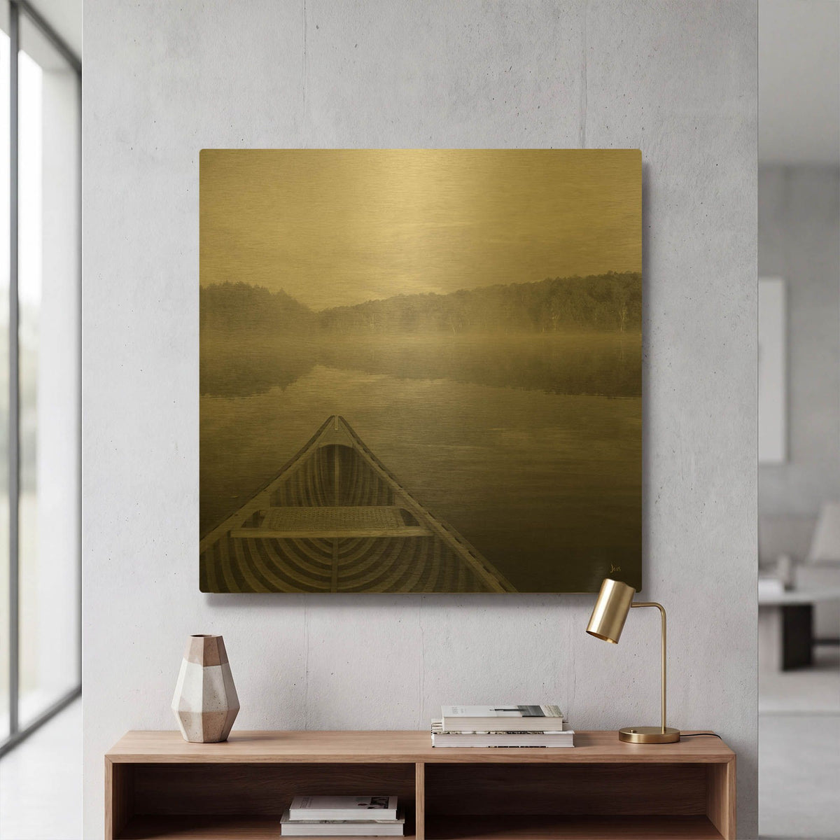 'Calm Waters Canoe I BW' By Jess Aiken Gold Metal Wall Art