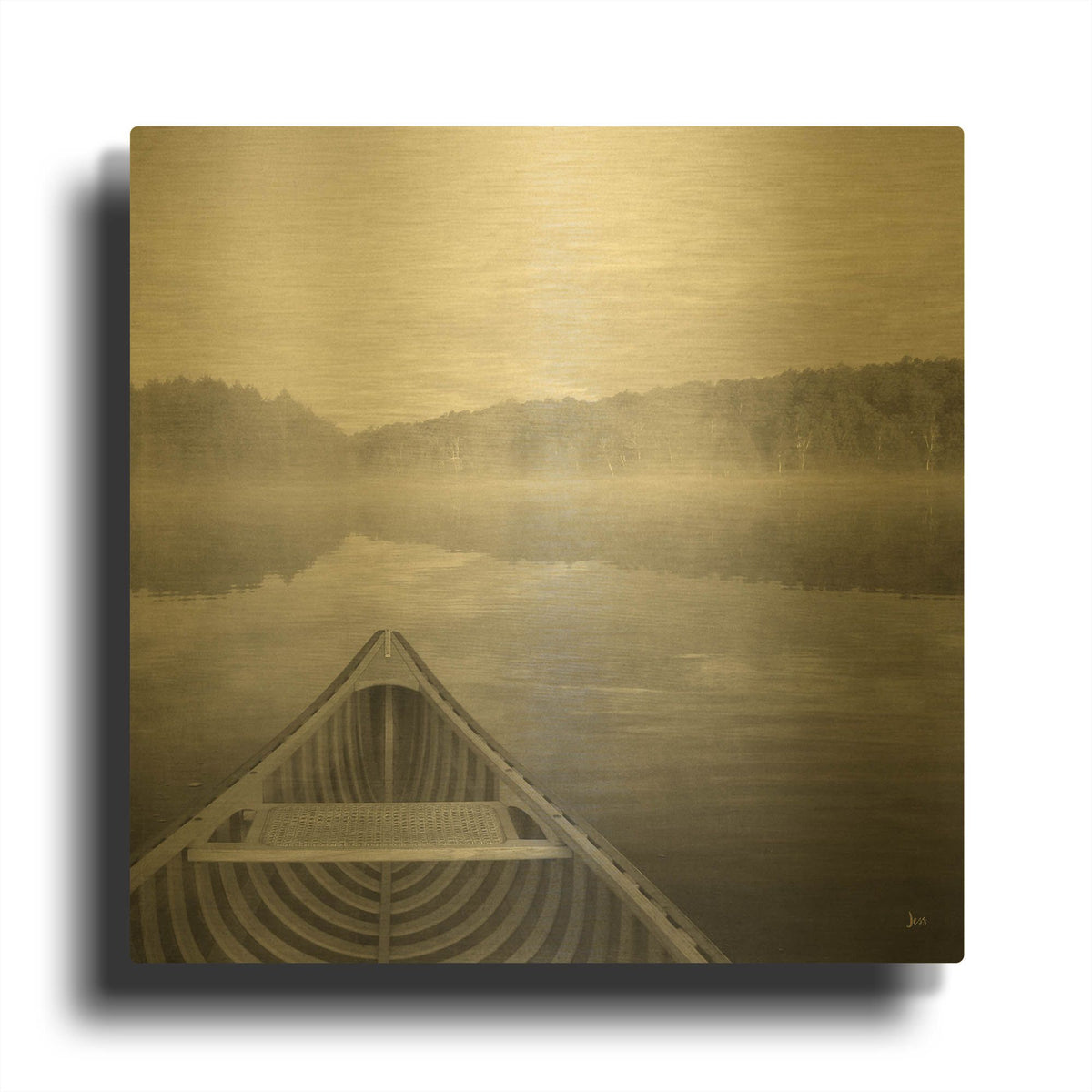 'Calm Waters Canoe I BW' By Jess Aiken Gold Metal Wall Art