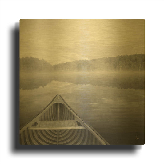 'Calm Waters Canoe I BW' By Jess Aiken Gold Metal Wall Art