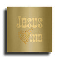 'Jesus Loves Me Gray' By Sarah Adams Gold Metal Wall Art