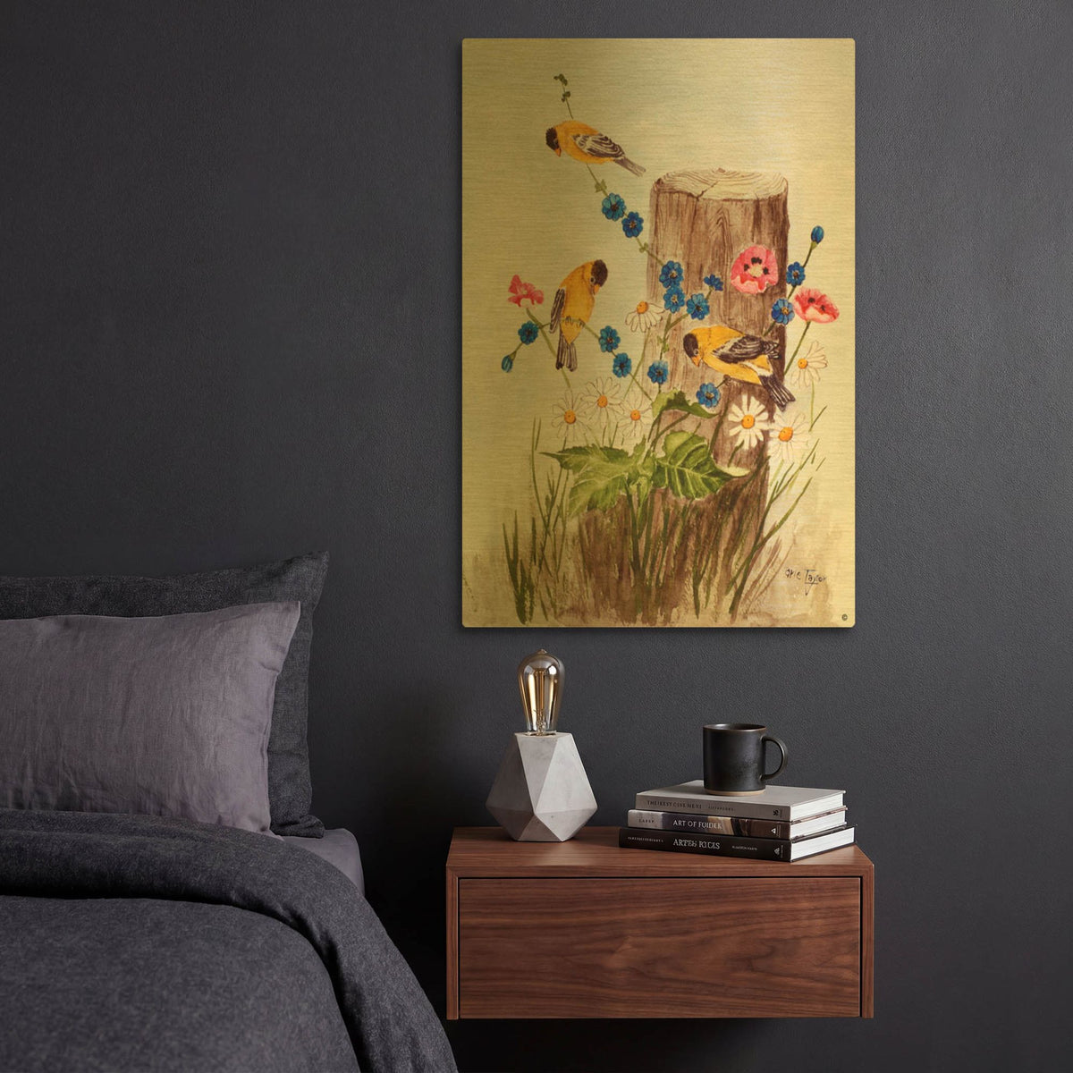 'American Goldfinch 3' By Arie Reinhardt Taylor Gold Metal Wall Art