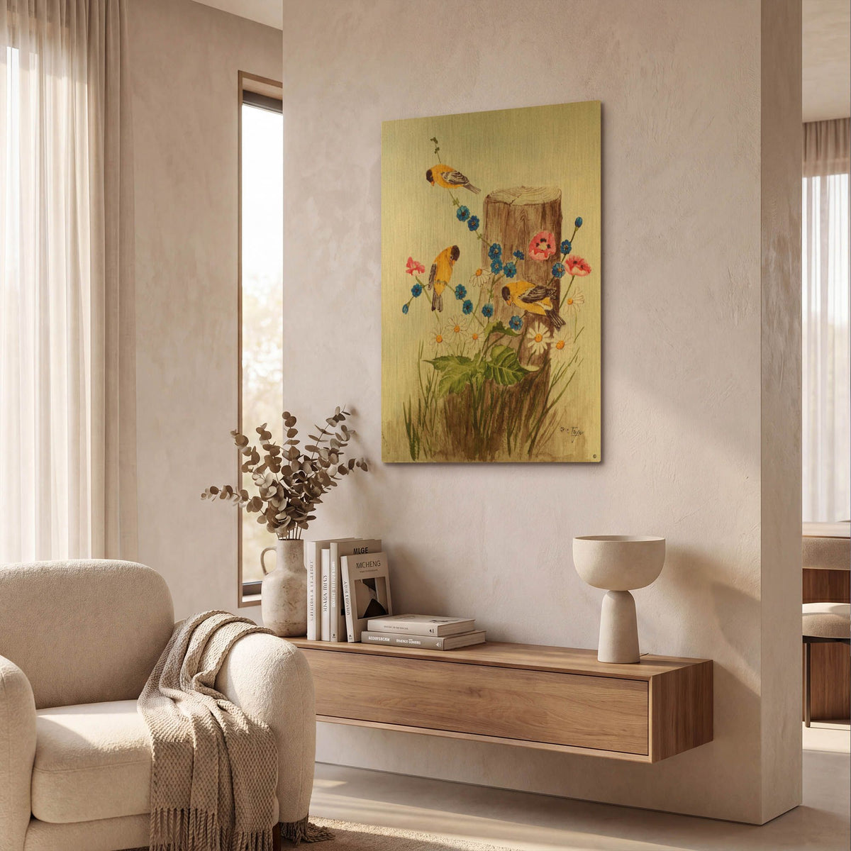 'American Goldfinch 3' By Arie Reinhardt Taylor Gold Metal Wall Art