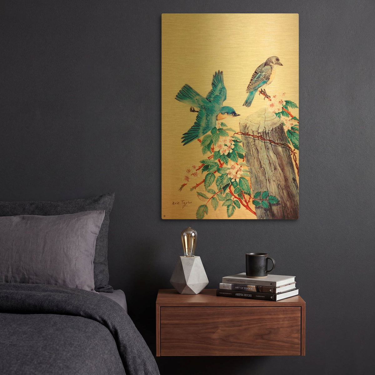 'Bluebirds' By Arie Reinhardt Taylor Gold Metal Wall Art