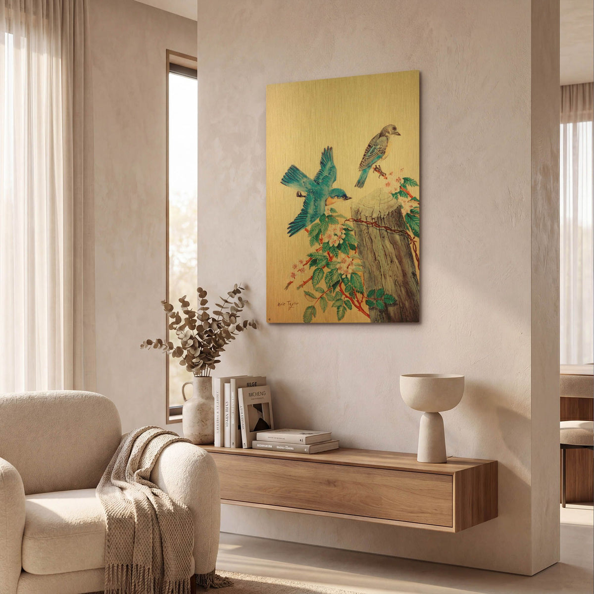'Bluebirds' By Arie Reinhardt Taylor Gold Metal Wall Art