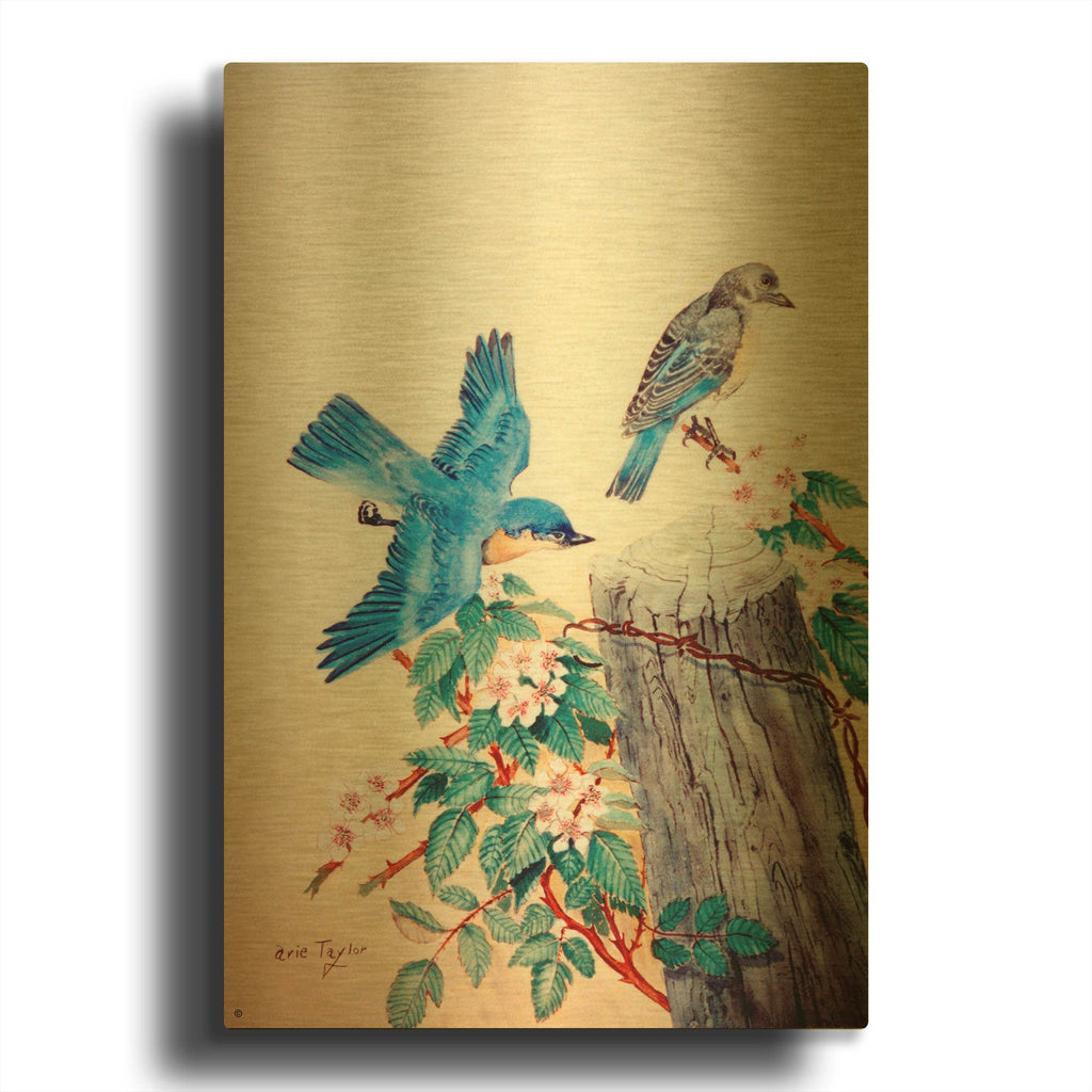 'Bluebirds' By Arie Reinhardt Taylor Gold Metal Wall Art