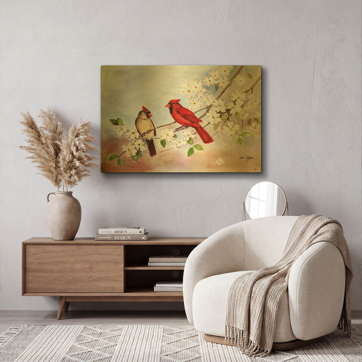 'Cardinals and Dogwood' By Arie Reinhardt Taylor Gold Metal Wall Art