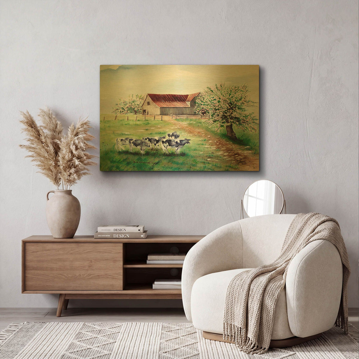 'Cows and a Barn' By Arie Reinhardt Taylor Gold Metal Wall Art