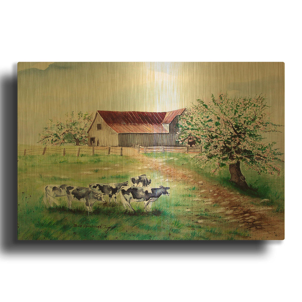 'Cows and a Barn' By Arie Reinhardt Taylor Gold Metal Wall Art