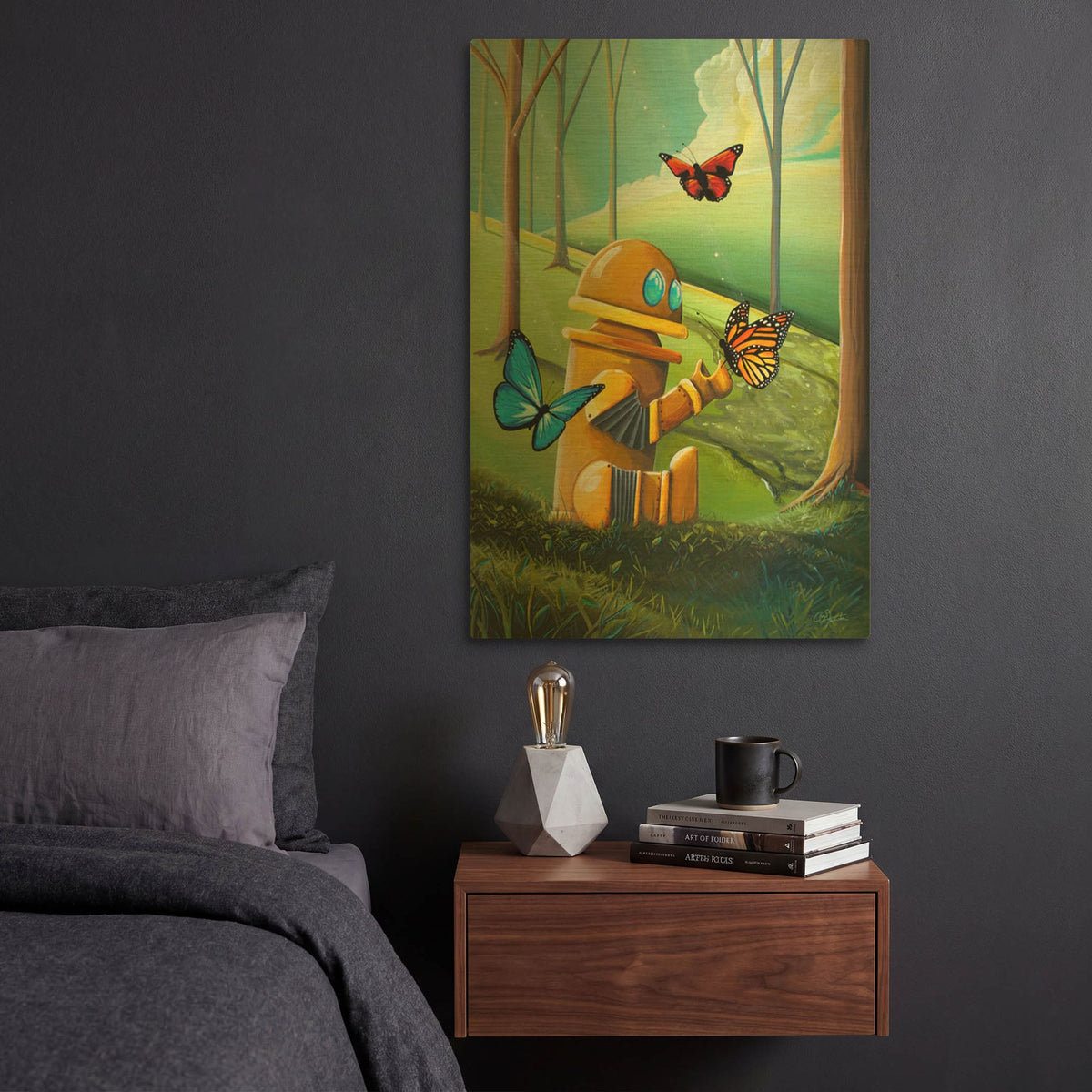 'Bot and the Butterflies' By Cindy Thornton Gold Metal Wall Art