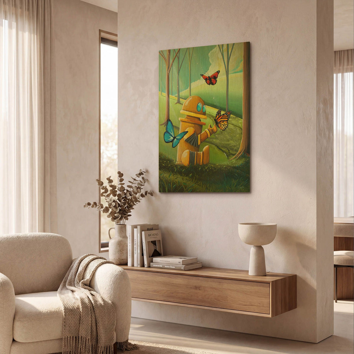 'Bot and the Butterflies' By Cindy Thornton Gold Metal Wall Art