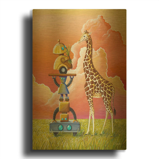 'Robots On Safari' By Cindy Thornton Gold Metal Wall Art