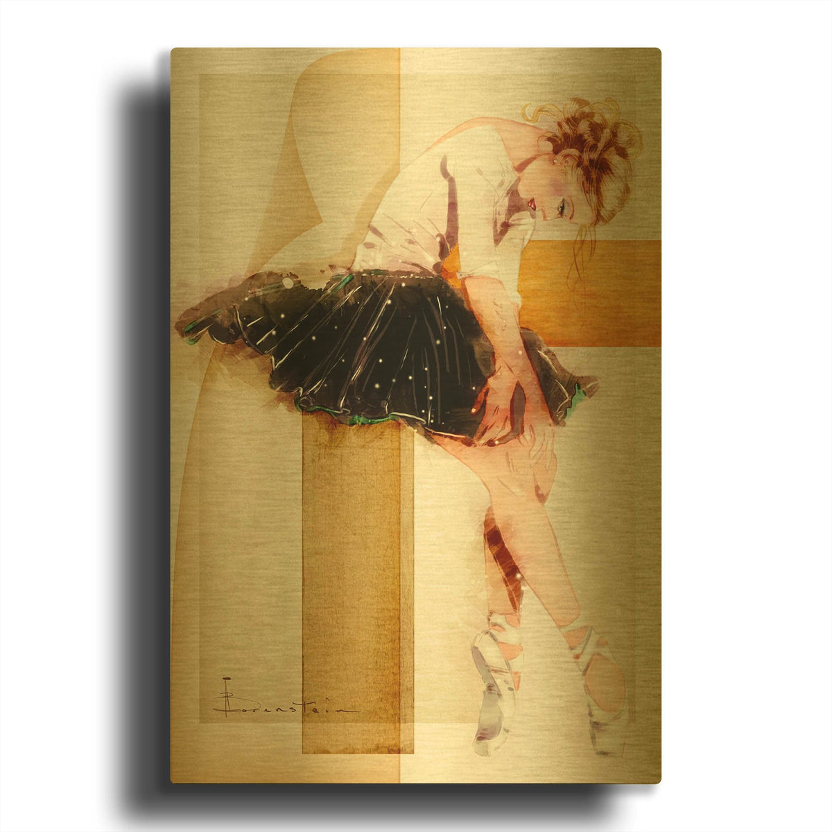 'Tired Dancer' By TM Borenstein Gold Metal Wall Art