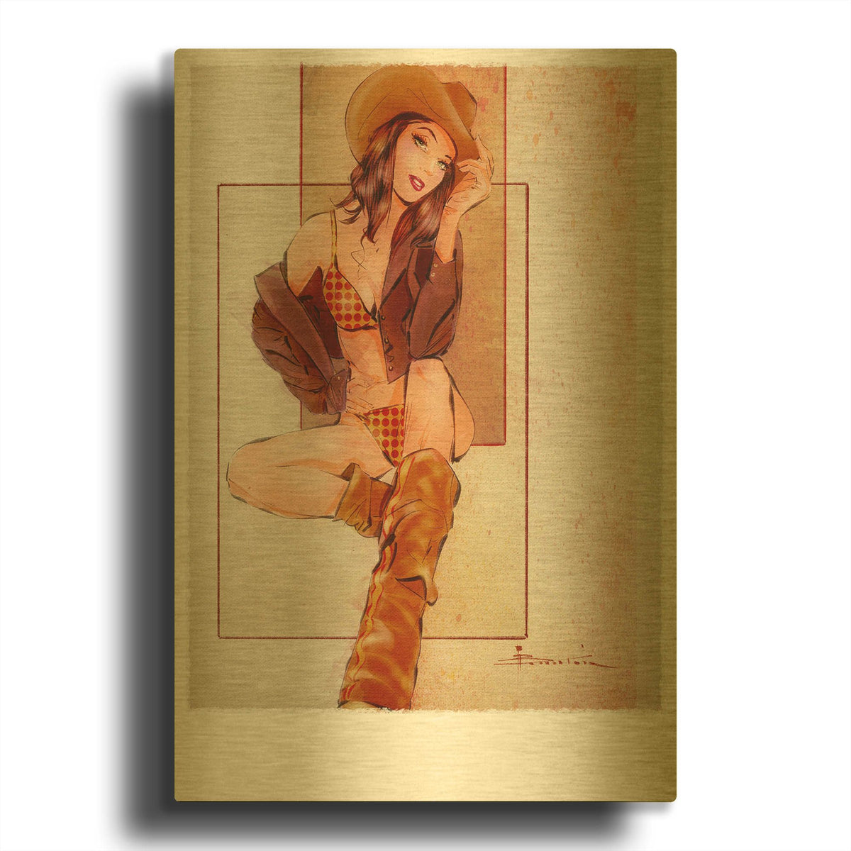 'Howdy' By TM Borenstein Gold Metal Wall Art