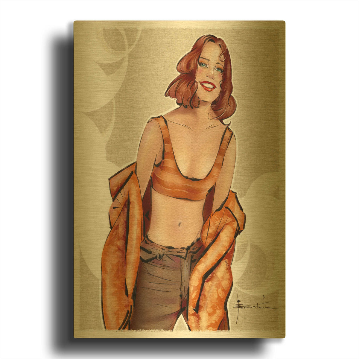 'Cinnamon Girl' By TM Borenstein Gold Metal Wall Art