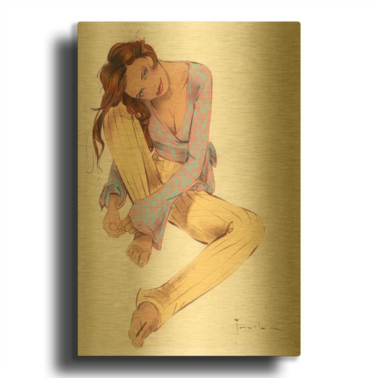 'Hanging Out' By TM Borenstein Gold Metal Wall Art