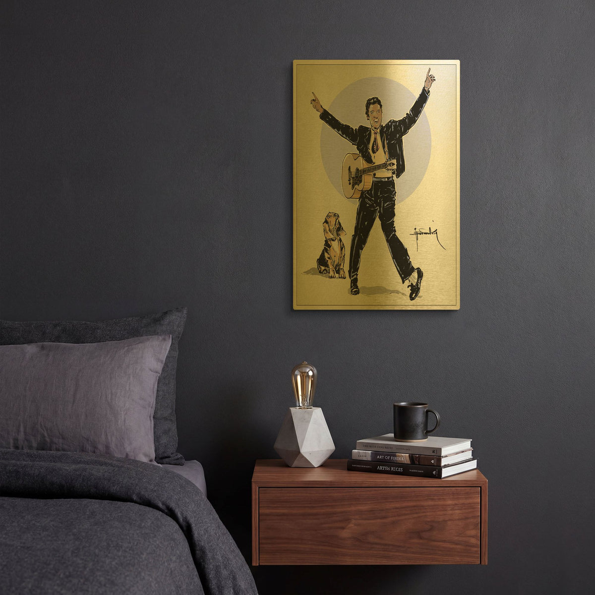 'Hound Dog' By TM Borenstein Gold Metal Wall Art