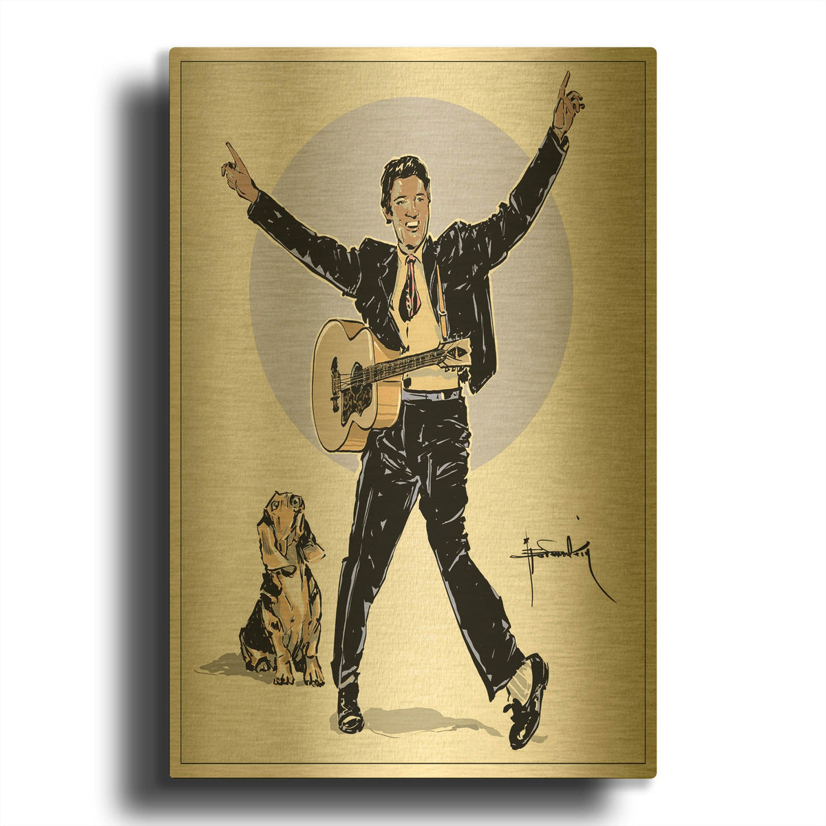 'Hound Dog' By TM Borenstein Gold Metal Wall Art