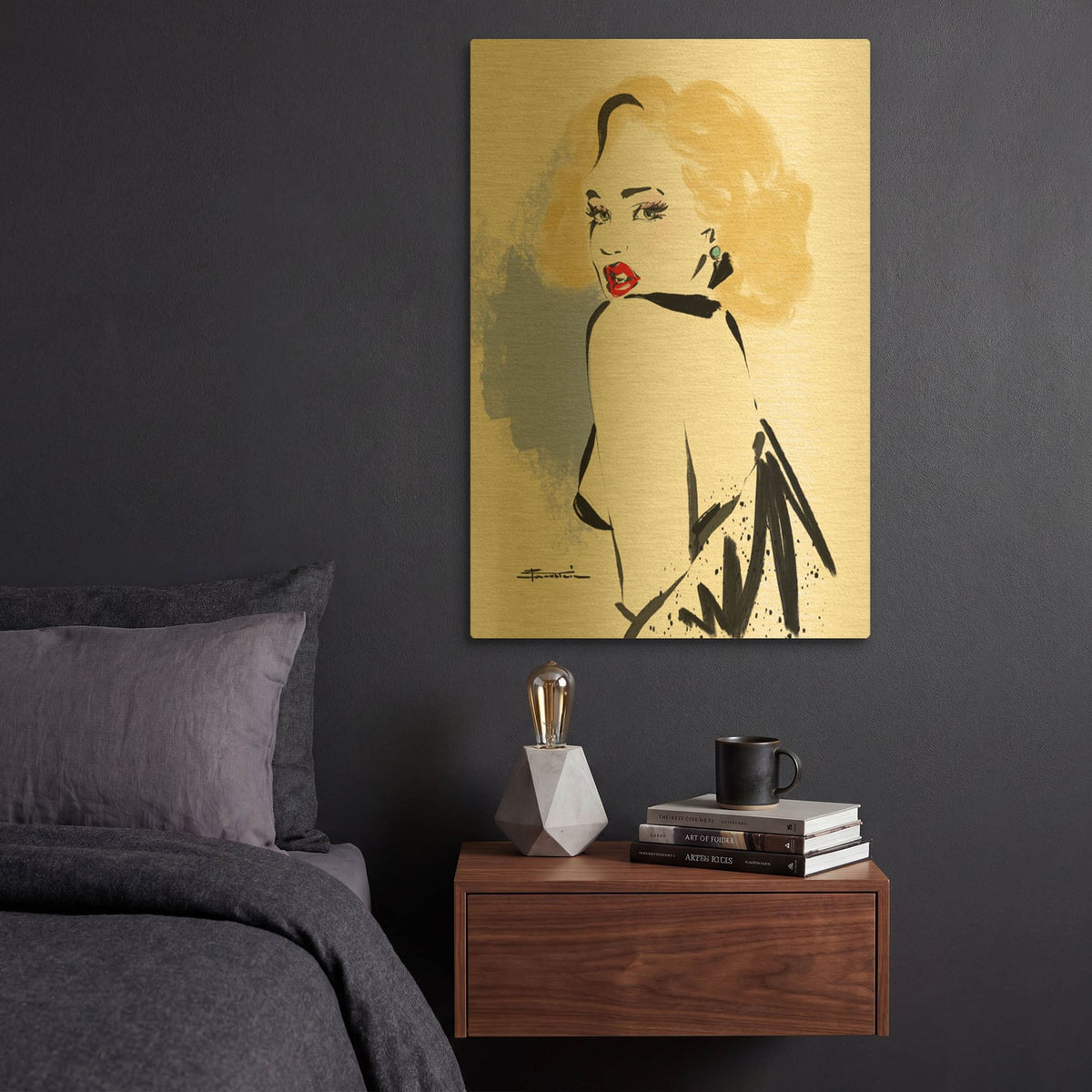 '39 Pillow Talk' By TM Borenstein Gold Metal Wall Art