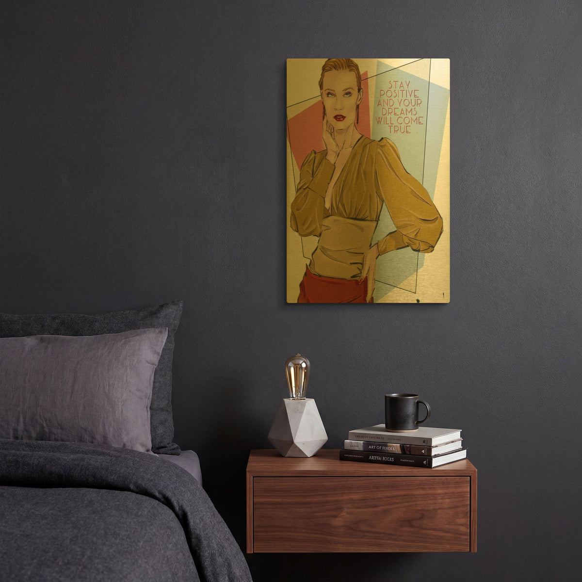 '49 Stay Positive' By TM Borenstein Gold Metal Wall Art