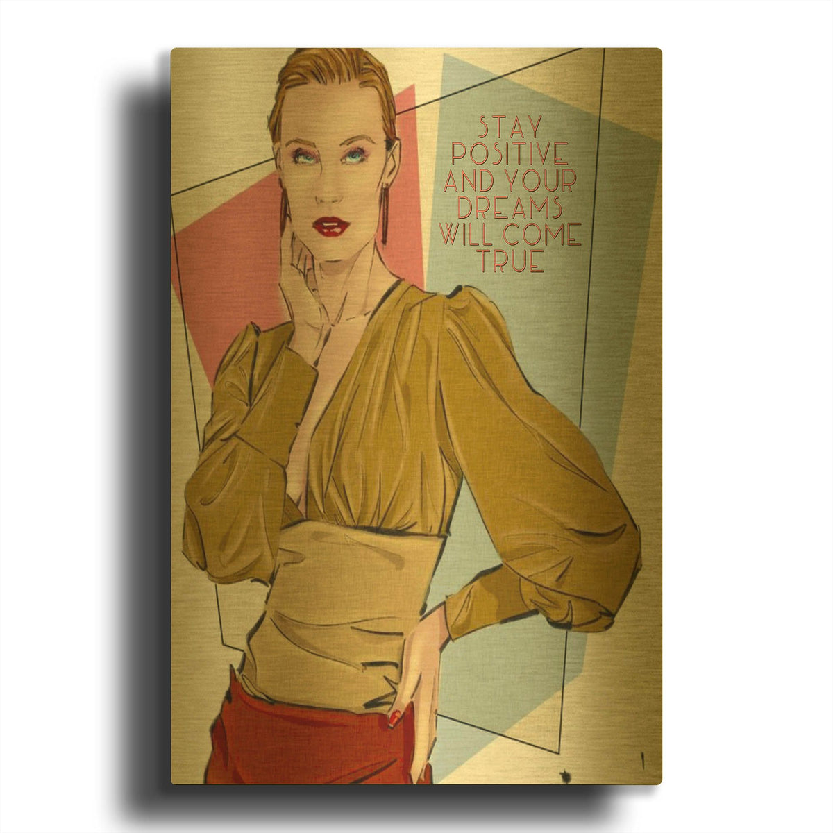 '49 Stay Positive' By TM Borenstein Gold Metal Wall Art