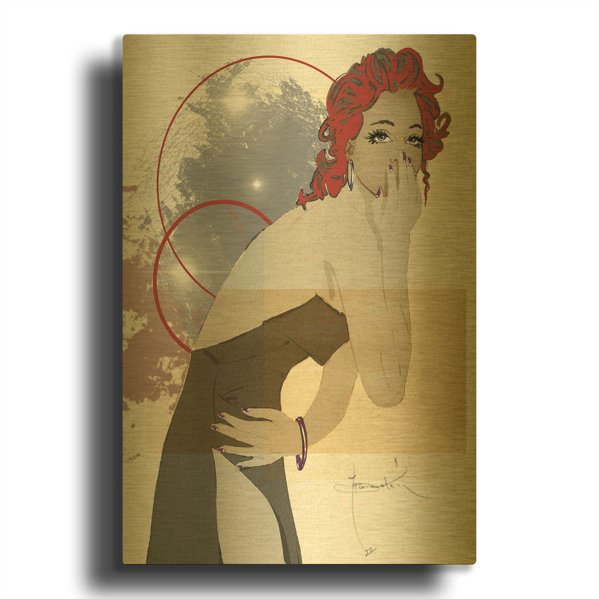 'Oh My' By TM Borenstein Gold Metal Wall Art