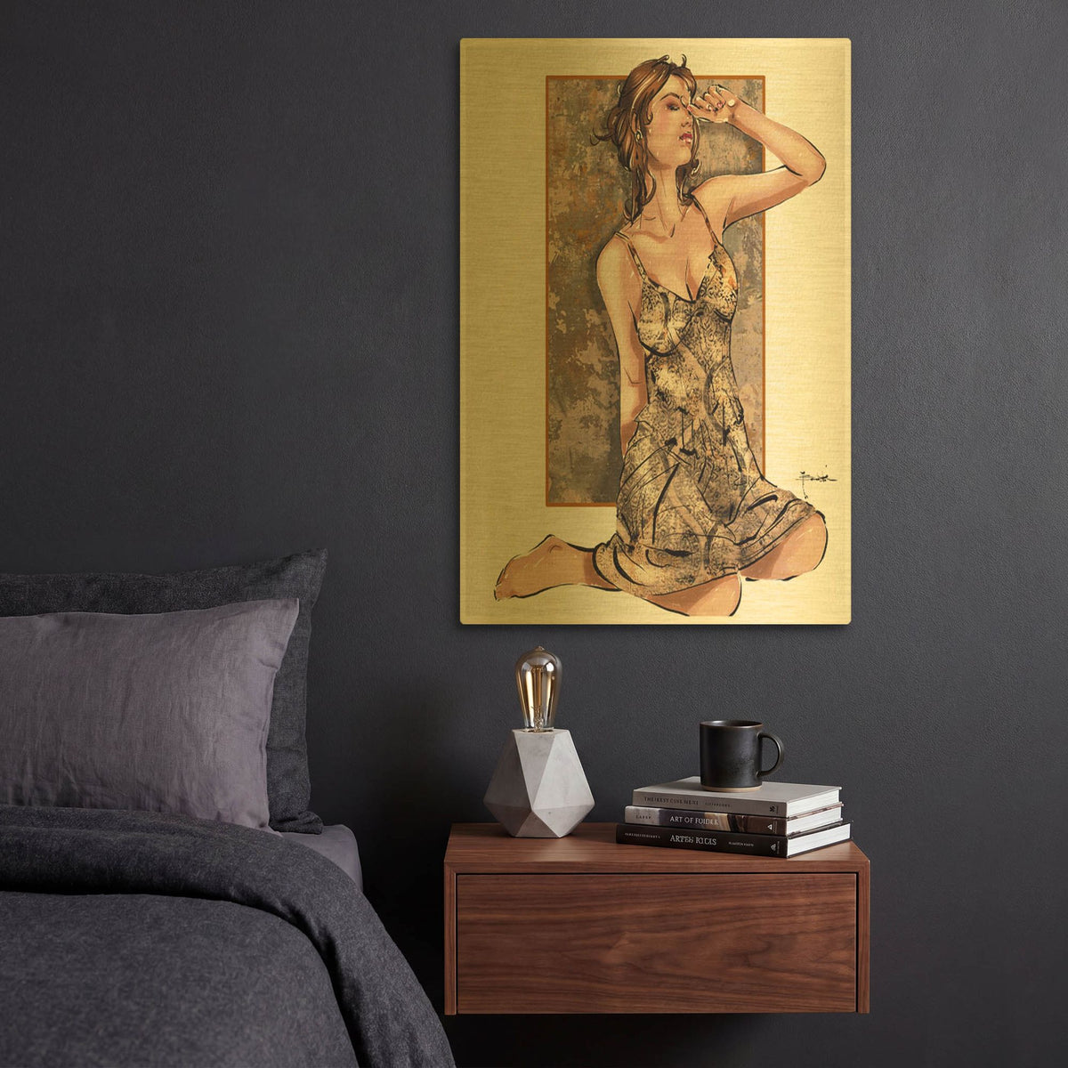 'Carpet Bag' By TM Borenstein Gold Metal Wall Art